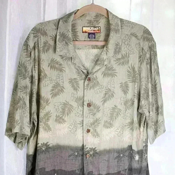Havana Jack's Cafe 100% Silk Hawaiian button down shirt palm trees floral - Picture 4 of 16